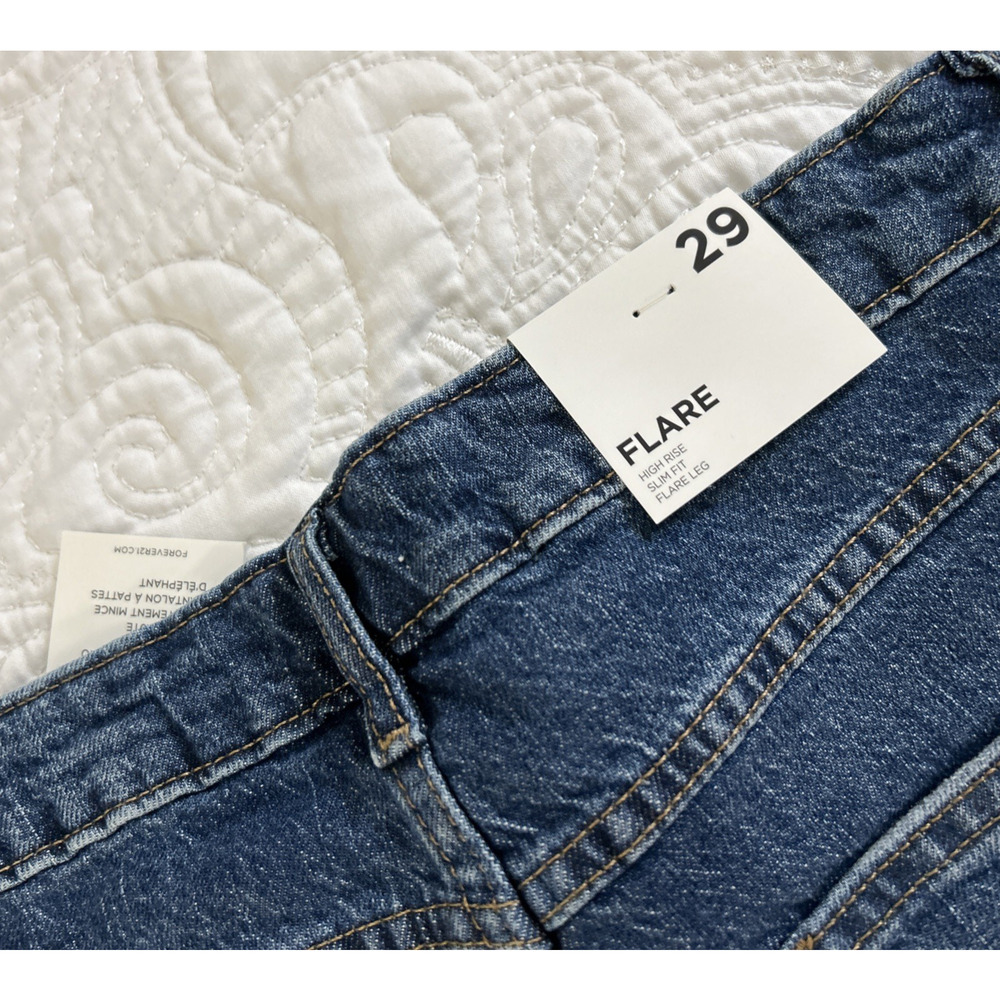 NWT Forever 21 Flare High Rise SlimFit Jeans Women’s 29 Embroidered Daisies Blue - Picture 11 of 14